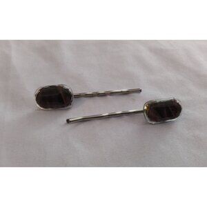 Vintage-Style Silver Tone Bobby Pins With Oval Accents